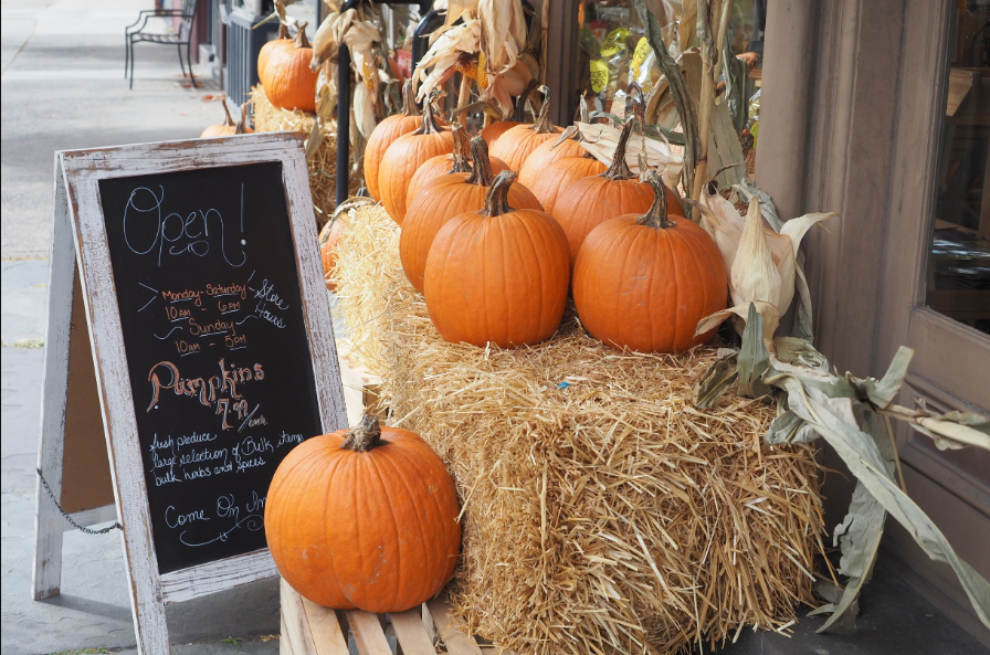 Charming street market with pumpkins in fall, Charleston SC.